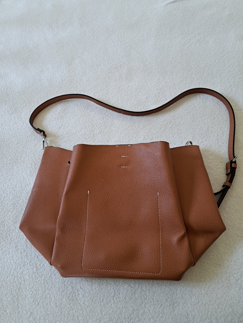 Zara Brown Faux Leather Pleated Shoulder Bag Crossbody Satchel Neutral Handbag - Picture 5 of 14